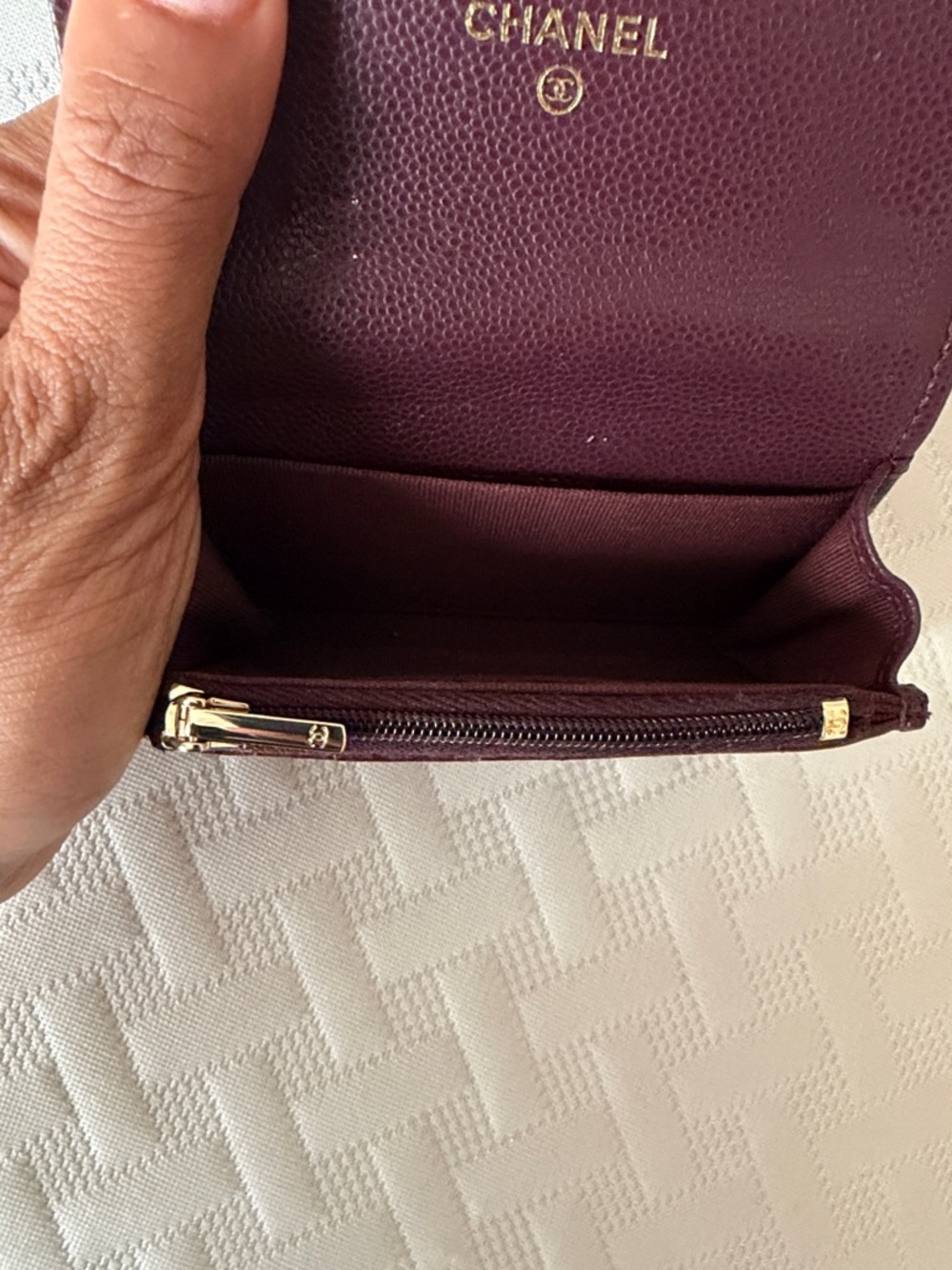 Chanel Burgandy Caviar Quilted Flap Card Holder Wallet, USED - Picture 4 of 5